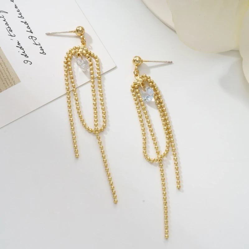 

Jaeeyin 2021 Fashion Simplicity Retro Temperament Exquisite Long Bead Chain Tassel Big Shiny Zircon Jewelry Earrings Banquet