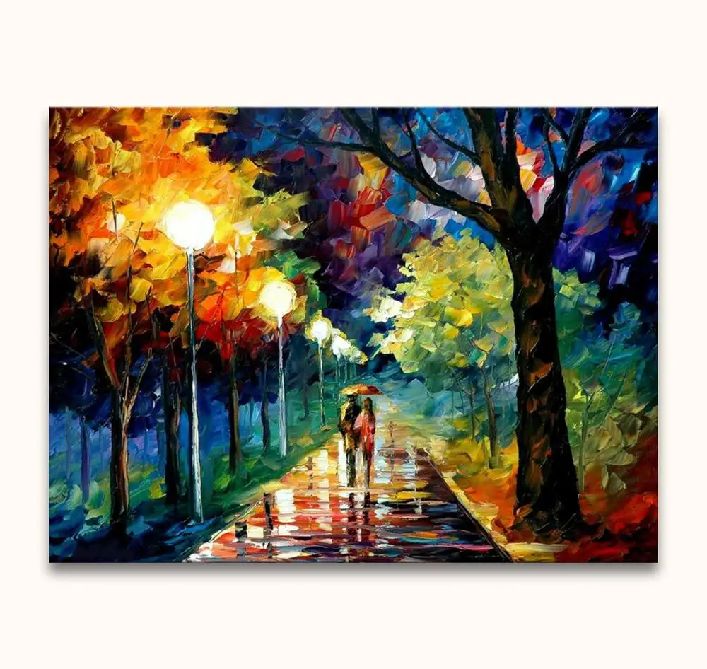 

100% Hand Painted Night City View Oil Painting Canvas Art Pictures For Living Room Best Quality Hanging Pictures No Framed Panel
