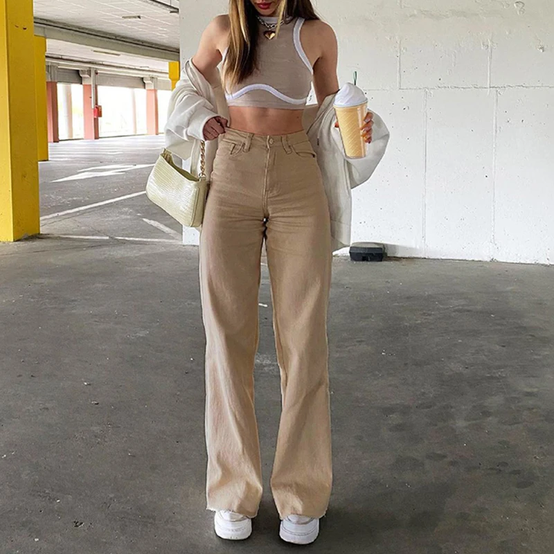 

Y2K Jeans For Girls Female 2021Fashion Stylish Solid Baggy Mom Denim Pants For Women High Waisted Trouser Capris Streetwear