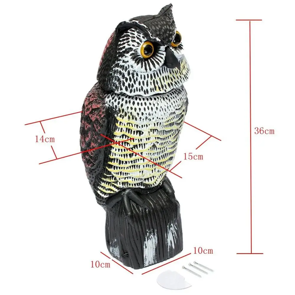Outdoor Hunting Realistic Bird Scarer Rotating Head Owl Decoy Protection Repellent Pest Control Scarecrow Garden Yard Decor | Дом и сад