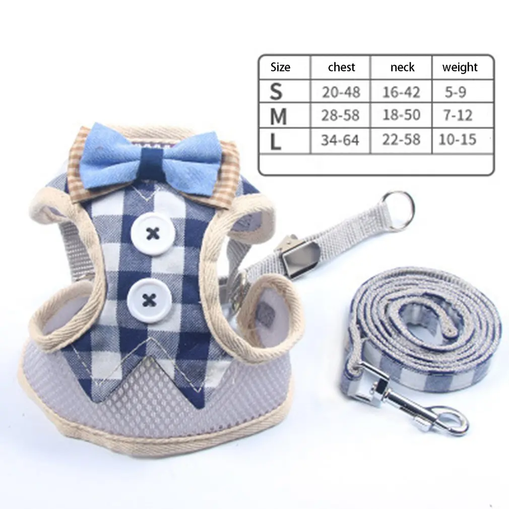 

Dog Vest Harness And Leash Set Adjustable Vest Harness With Breathable Mesh Cute Plaid Harness With Bowtie For Dogs