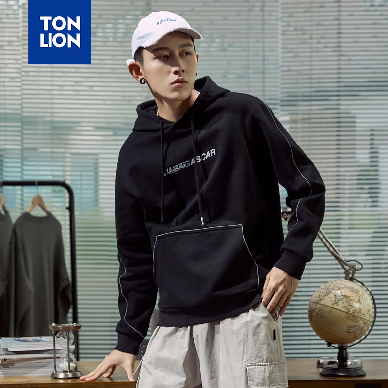 Мужская толстовка с капюшоном TONLION повседневная свободная длинным рукавом и