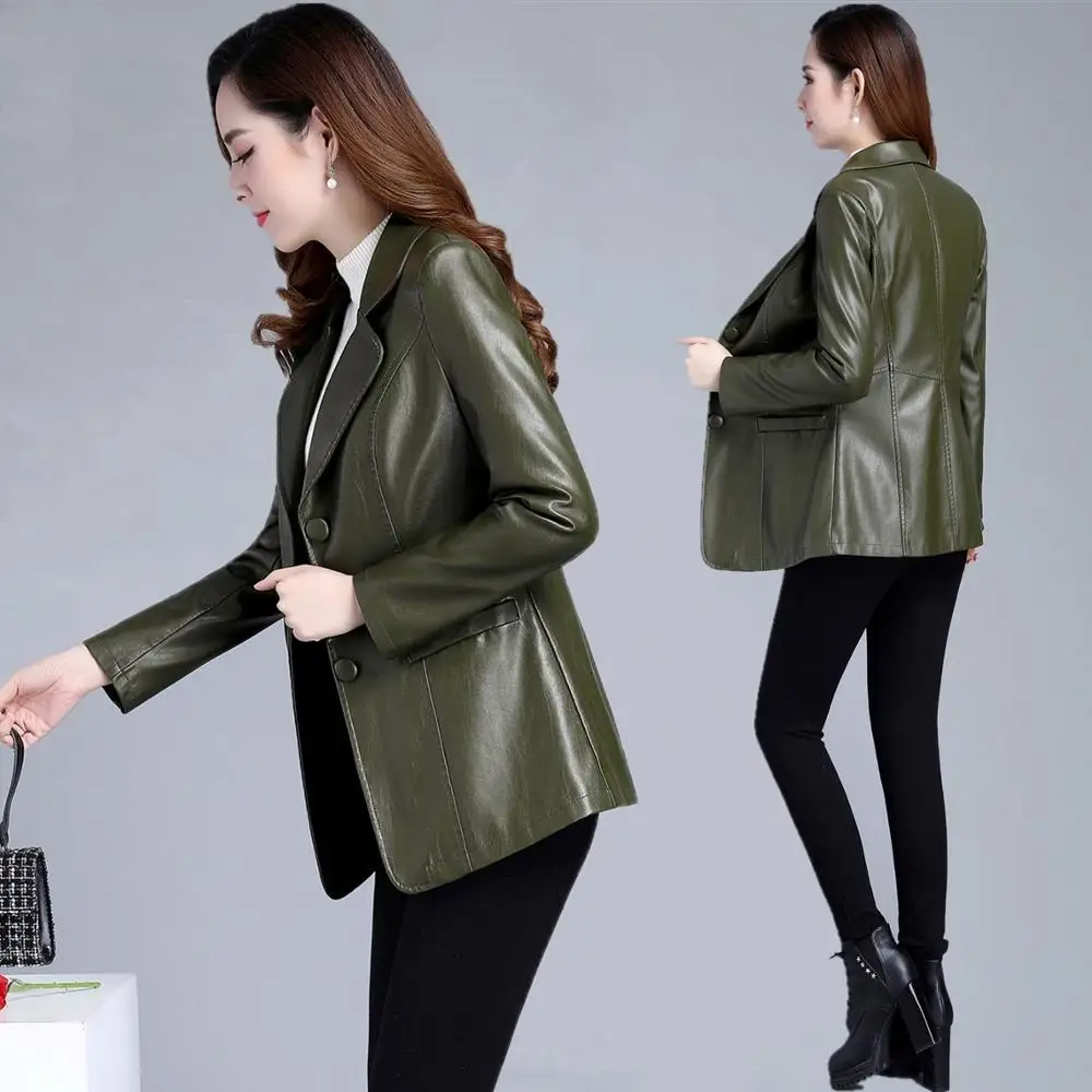 Новинка 2021 мотоциклетное кожаное пальто женская тонкая Длинная одежда модная