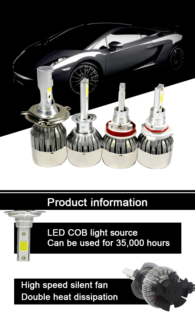 H 1 4 7 11 LED Cars Headlights Bulb 36W Waterproof 6000K COB Autos Lamp 3800LM 12-24V Personality modeling Light
