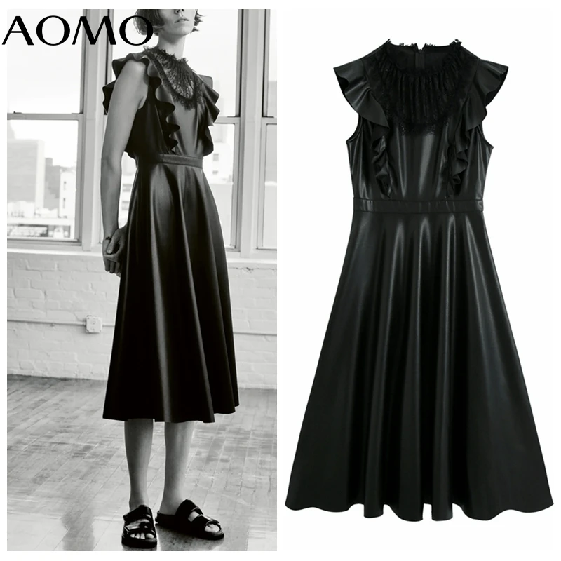 

Женское платье из искусственной кожи, с кружевом, без рукавов