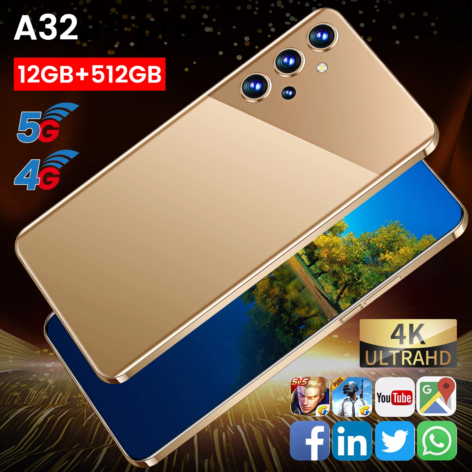

Global Version Smartphone A32 6.7 Inch12G +512G ROM 6000mAh Large Battery Android Full Display Dual SIM 4G/5G CallPhone