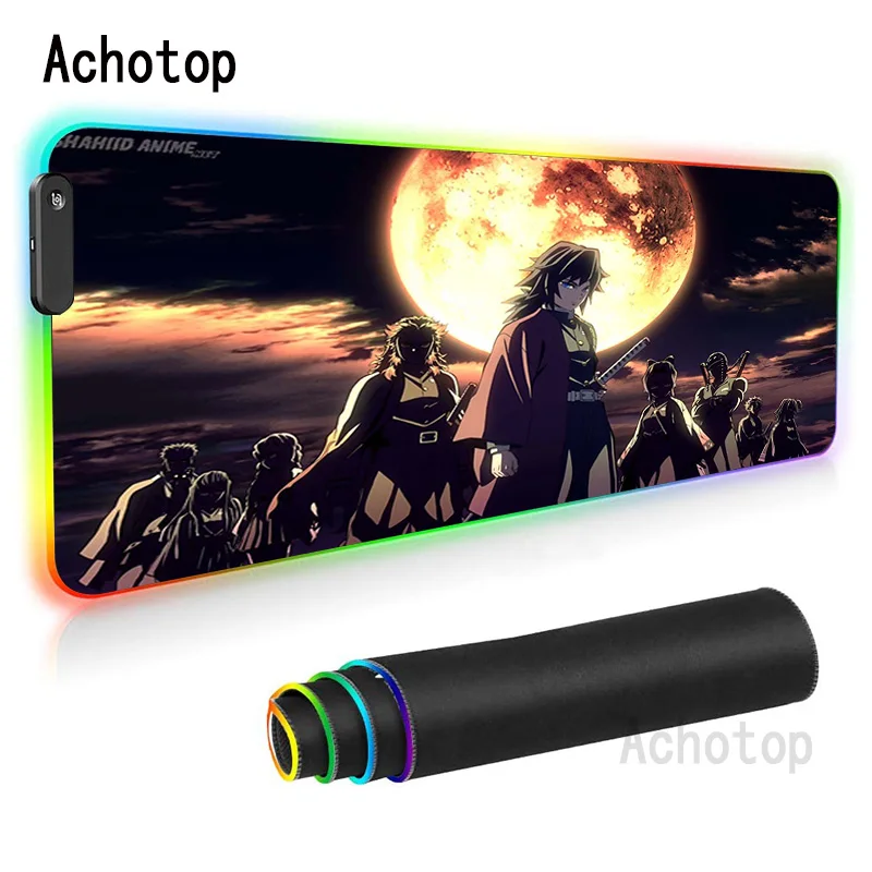 

Anime Demon Slayer RGB Mouse Pad Pc Rug XXL Gamer Accessories Gaming Mats With Backlight Mat 40x90cm Mousepad Led Keyboard Mat