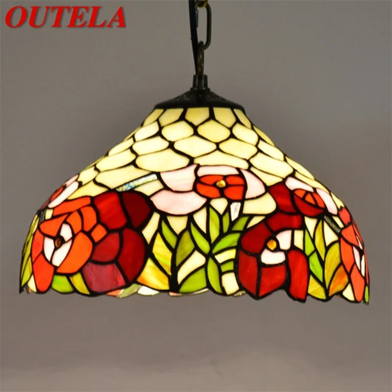 

OUTELA Tiffany Pendant Light Contemporary LED Colorful Lamp Fixtures Decorative For Home Dining Room