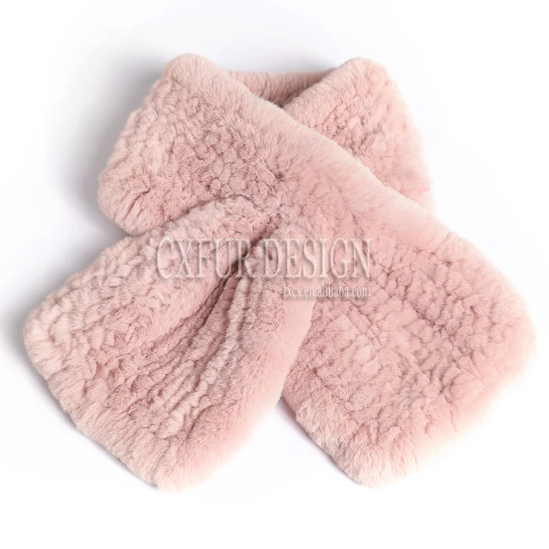 CX-S-33A Women Real Fur Handmade Scarf Knit Genuine Rex Rabbit Girls Natural Scarves Winter | Wraps