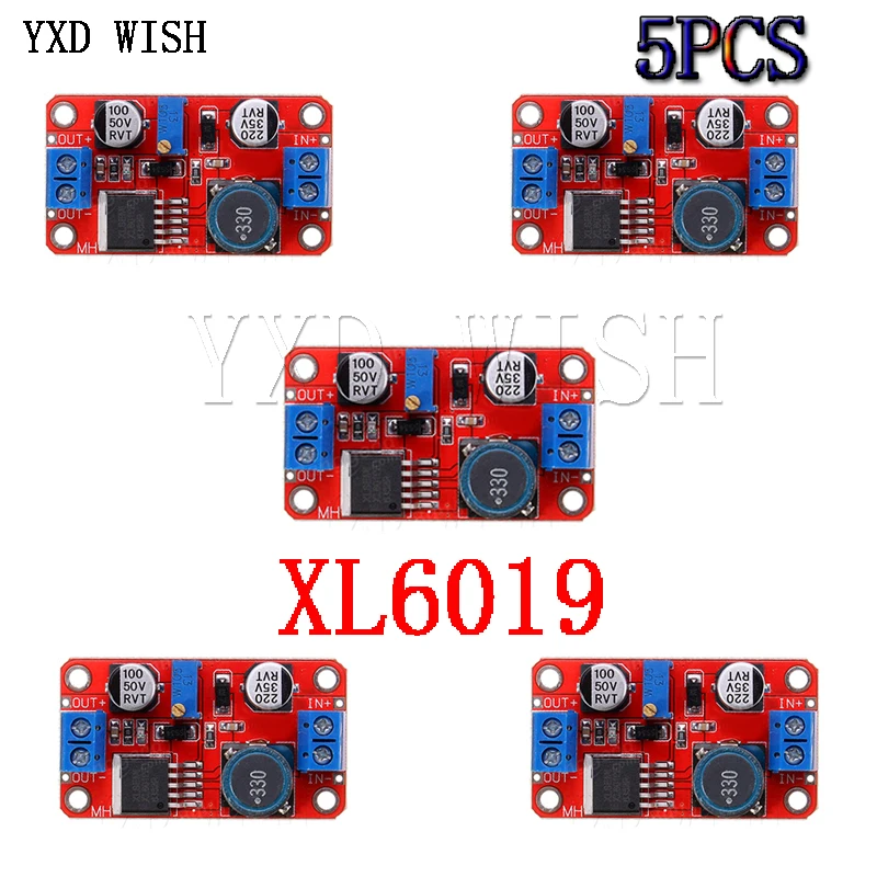 

5 шт. XL6019 5A DC Повышающий Модуль источника питания Напряжение стабилизированный источник питания выход 5В/12В/24В регулируемый