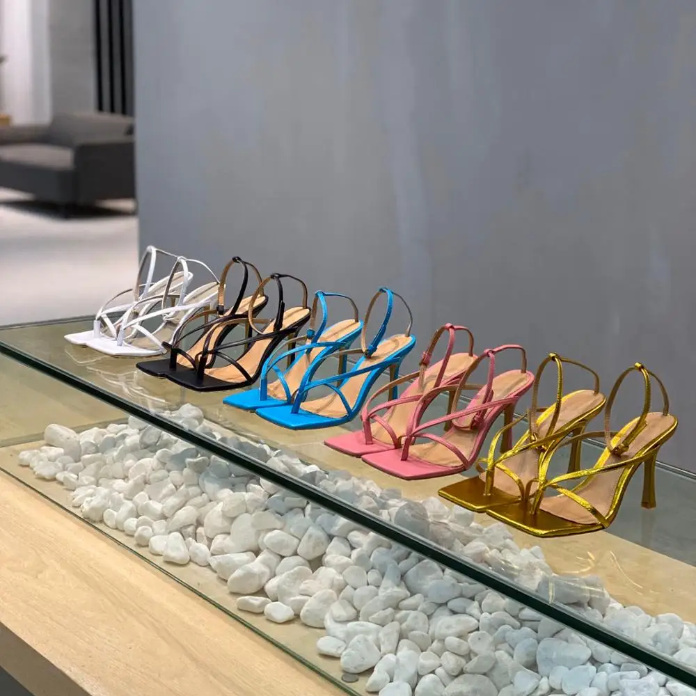 

New Summer Sandals Narrow Band Square Toe Women Sandals Sexy High Heels Hot Shoes Women Ankle Strap Designer Sandals Women