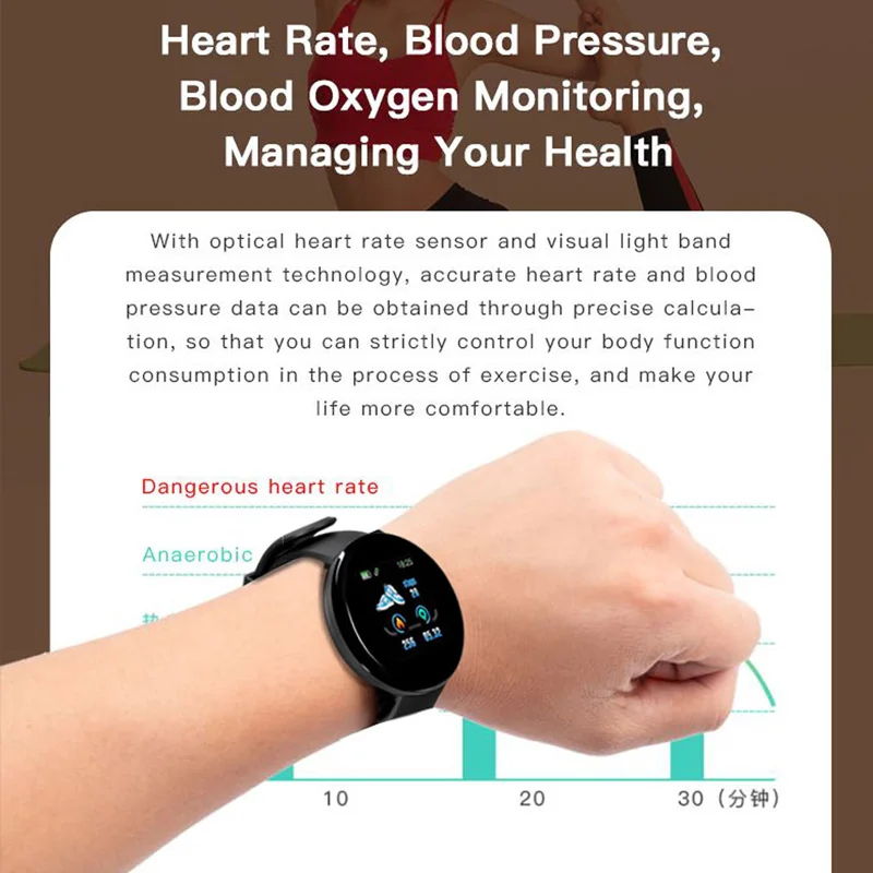 d18 smart watch blood pressure heart rate monitor waterproof bluetooth round fitness tracker smart band bracelet pk d13 d20 y68 free global shipping