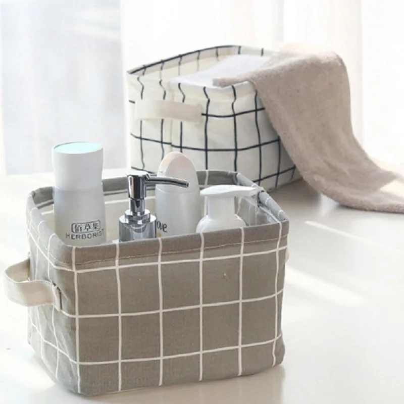 Foldable Desktop storage basket Canva Underwear Cosmetic Organizer fabric sundries debris box with Handle Laundry Basket | Дом и сад