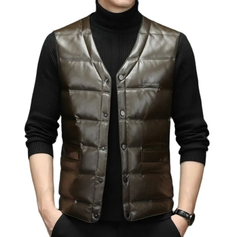 

Зимняя мужская пуховая куртка, жилет, новый теплый жилет без рукавов + однотонная отделка пуговицами и карманами, три цвета, s M-4XL