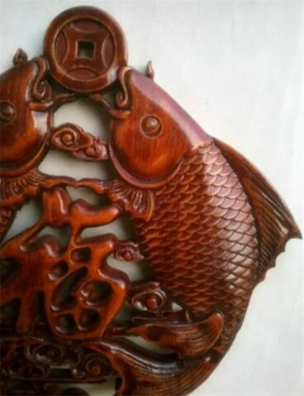 Медная Статуя YM китайская деревянная резная статуя с животными двойными рыбами