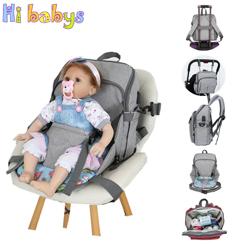 Сумка для молодых мам пеленки сумка Baby Booster сиденье Кормление стул с USB интерфейс непромокаемый материал вместительный рюкзак