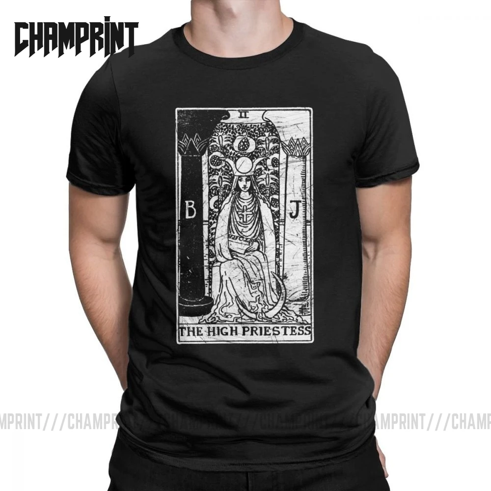 Мужская футболка с короткими рукавами из чистого хлопка надписью The High Priestess Tarot