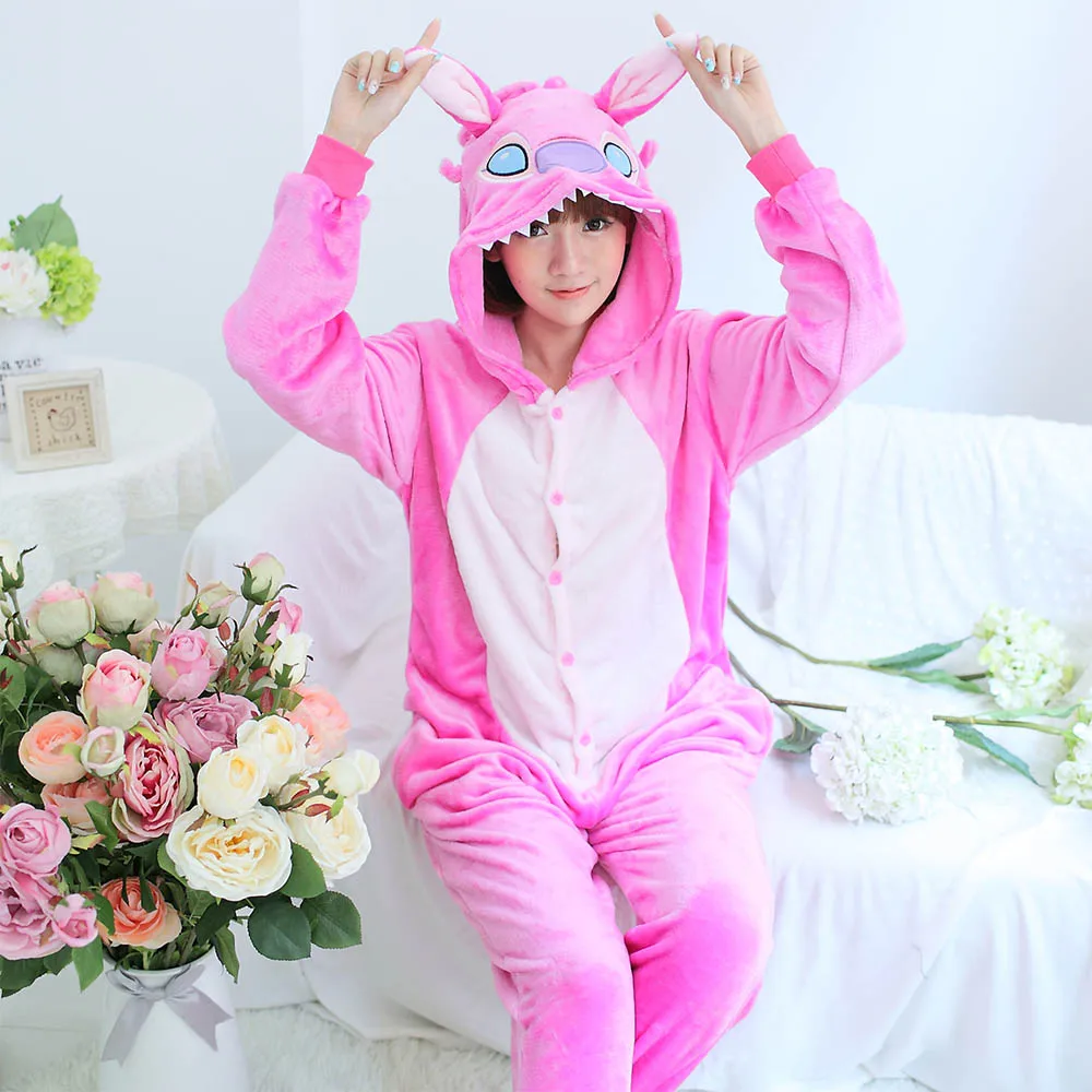 Pink Stitch Зебра взрослых пижамы Все в одном Pyjama животных Костюм Косплэй Для женщин зимняя одежда милый мультфильм животных Единорог Пижамы для девочек кигуруми единорог пижама женская кегуруми кенгуруми для взрослых пижама - Цвет: Pink Stitch