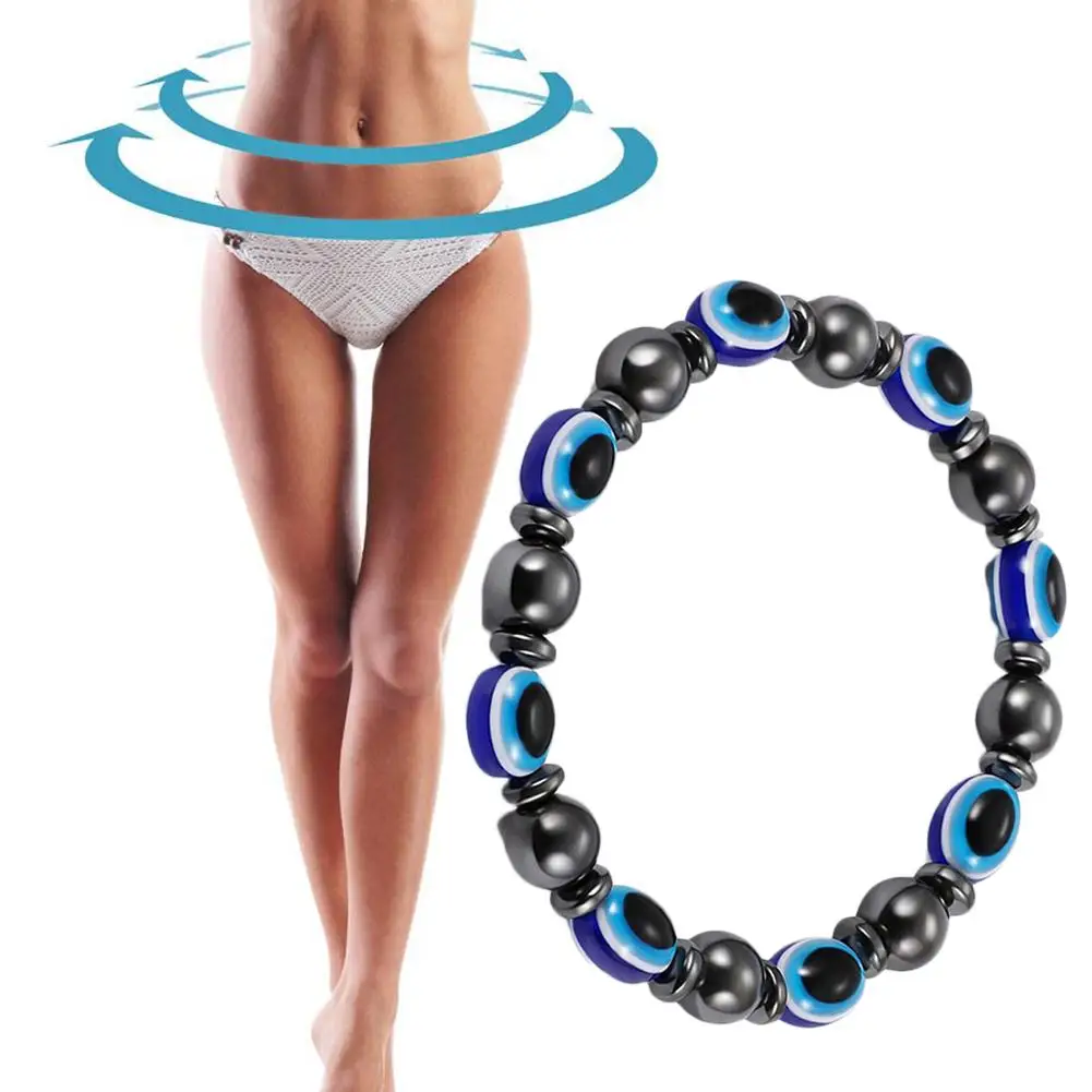 New Health Energy Lose Weight Bracelets For Women Magnetic Hematite Stretchy Bracelet Blue Evil Eye Bead Good Luck Jewelry