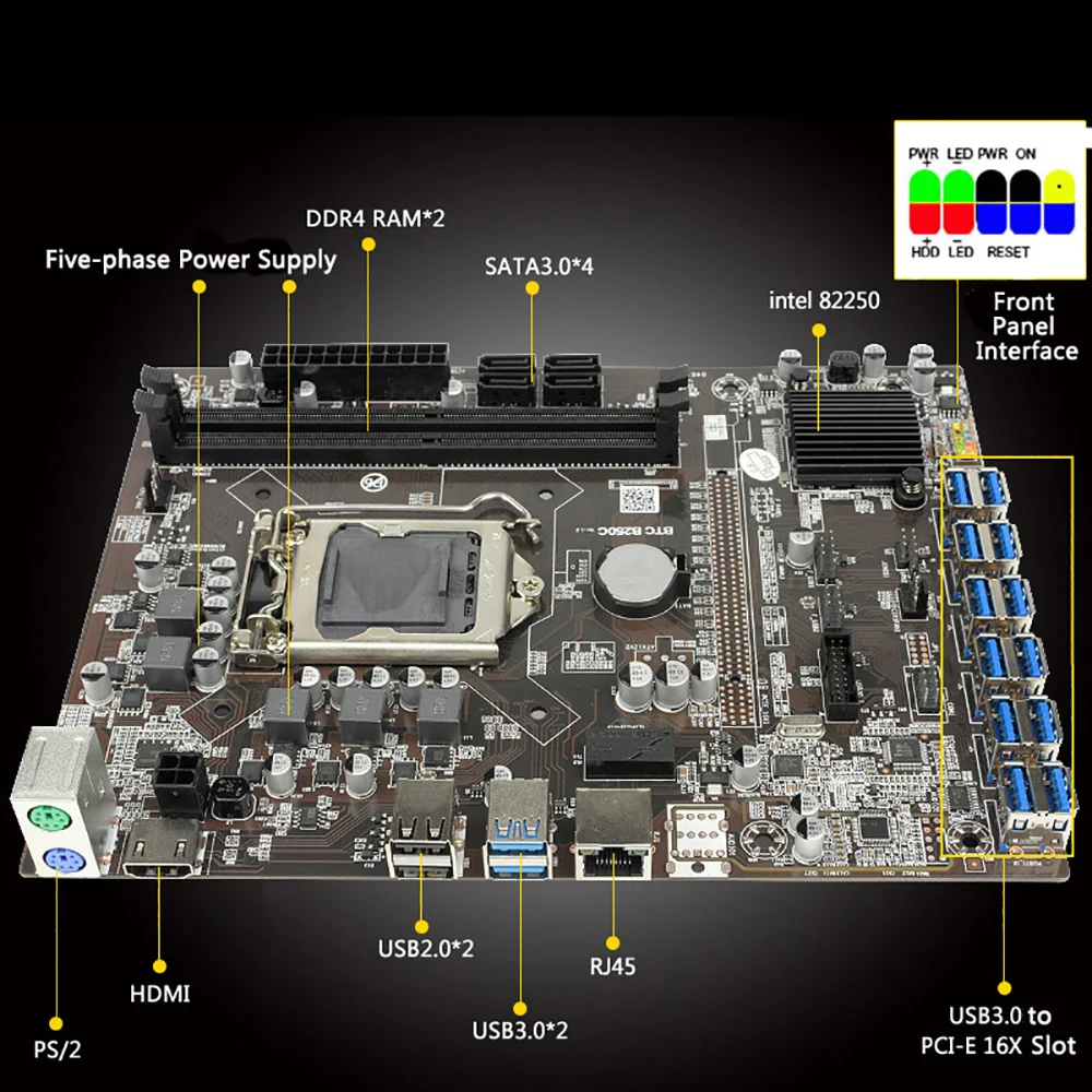 B250C BTC Mining Motherboard Switch MSATA Cable 12 PCIE to USB3.0 Graphics Card Slot LGA 1151 DDR4 VGA DIMM RAM Bitcoin Miner | Компьютеры