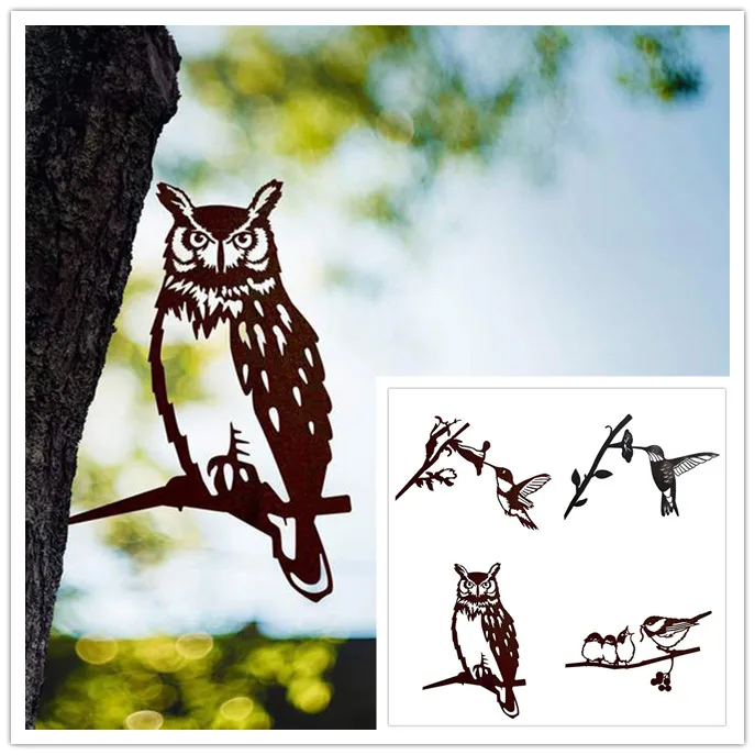 

Металлическое украшение для сада, железная птица, курица, колибри, Сова, птица, имитация животного, украшение для сада, заднего двора, креати...