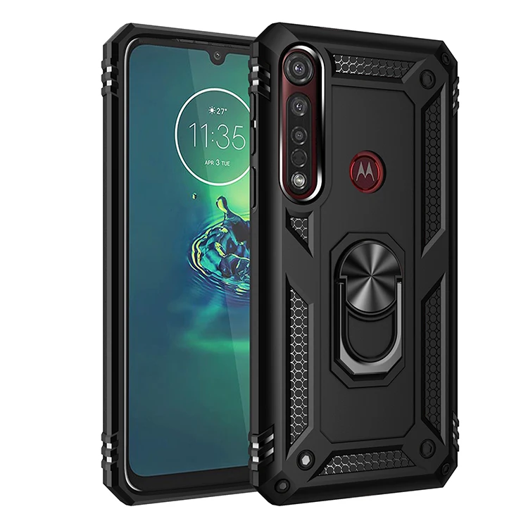 Прочный чехол для Moto G8 Plus противоударный с магнитным кольцом держателем телефона