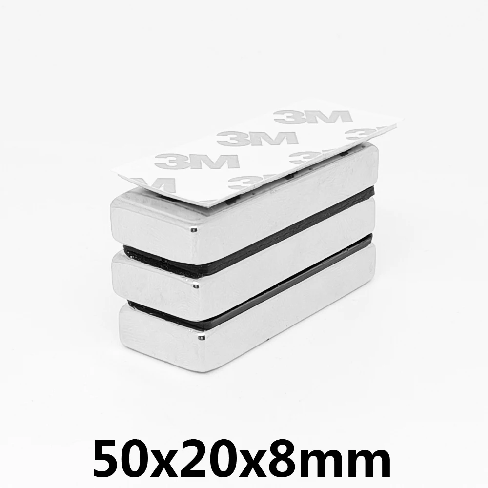 

1/2/5PCS 50x20x8mm Block Super Powerful Strong Magnetic Magnets With 3M Tape 50*20*8 Quadrate Big Permanent NdFeB Magnet 50x20x8