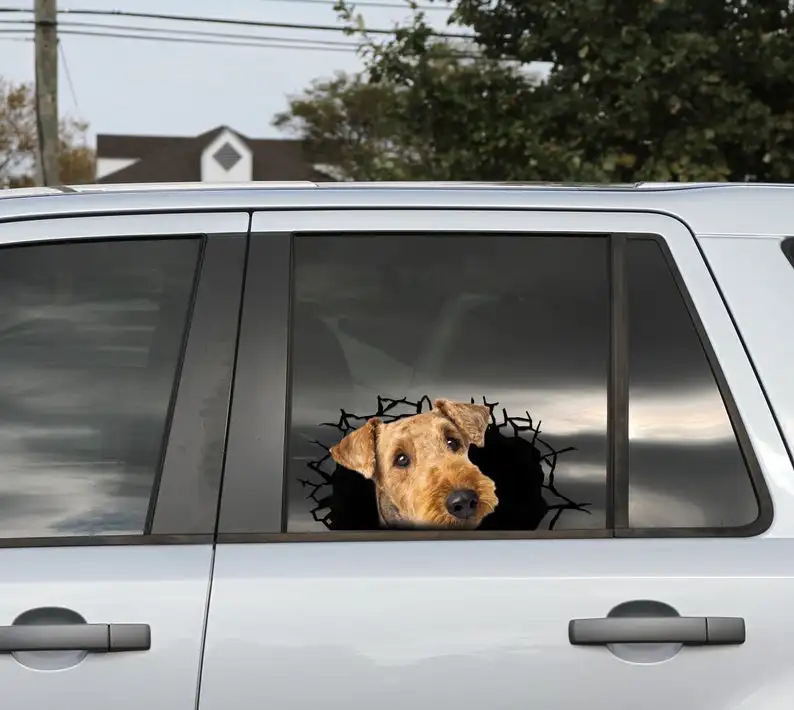 

2021 Airedale Terrier 3D sticker, cracked window decal , Airedale Terrier decal