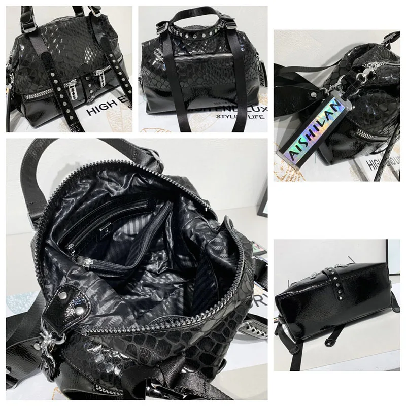 

Rivet Bags for Women Microfiber Synthetic Leather Handbag Tote Black Female Bolsos Designer Fancy Frills Purses