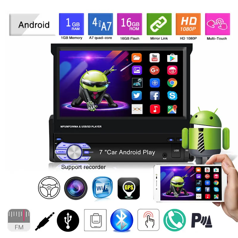 

1Din 7 Inch For Android/IOS MP5 Player 1+16G Telescopic Screen GPS Navigation Car Radio Carplay Mirror Link Bluetooth Multimedia