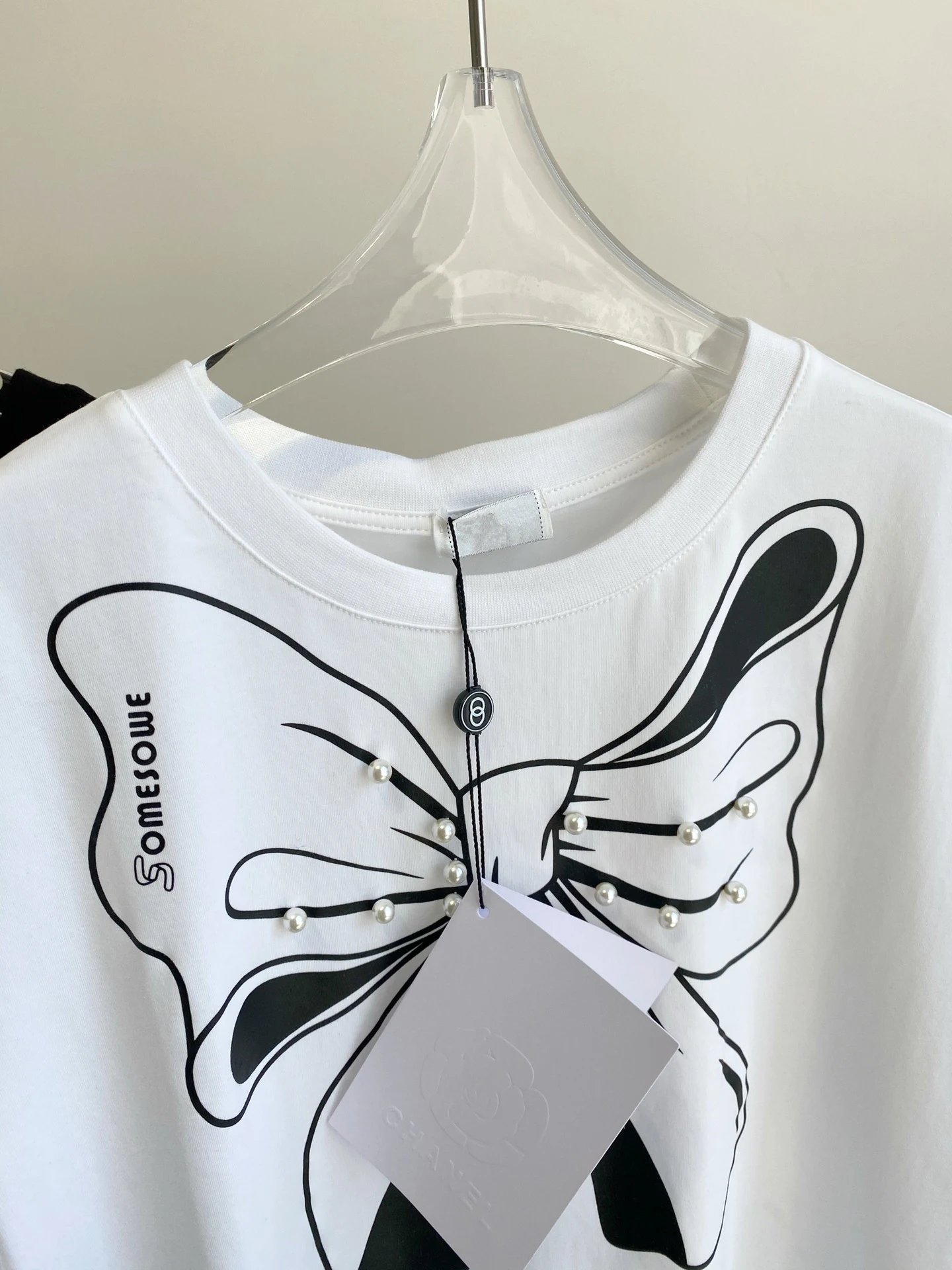 

2021 Summer New Fashion Ladies Casual Comfortable Simple Bowknot Pearl Decorated Cotton Women T-Shirt