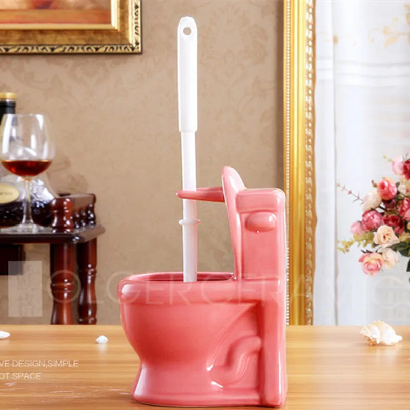 

WHYOU Ceramic Base Toilet Brush Holder Creative WC Bathroom Set Decoration Wedding Gifts Clean Tool