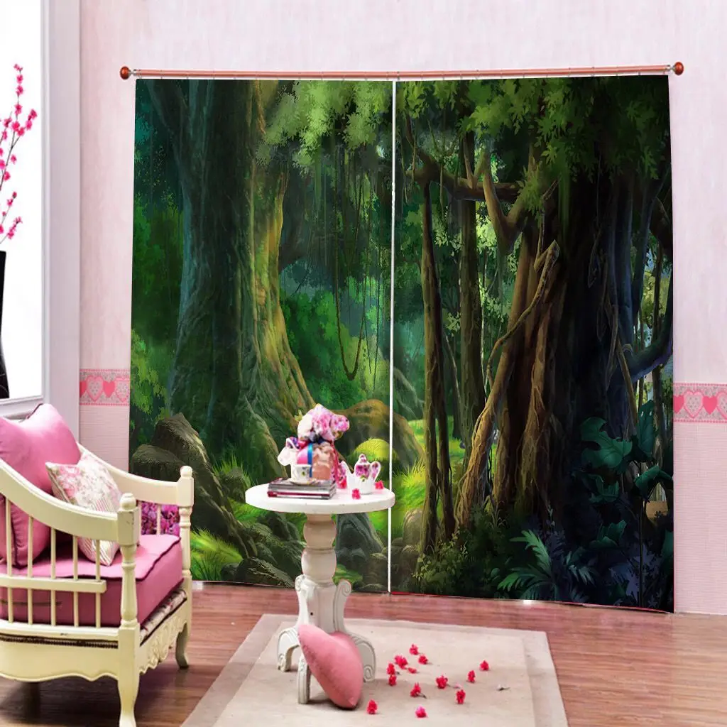 

Custom Forest Woodland Foliage in Deep Tropical Door Windows Curtains Thin Thicken Living Room Bedroom Kitchen Curtains Drapes