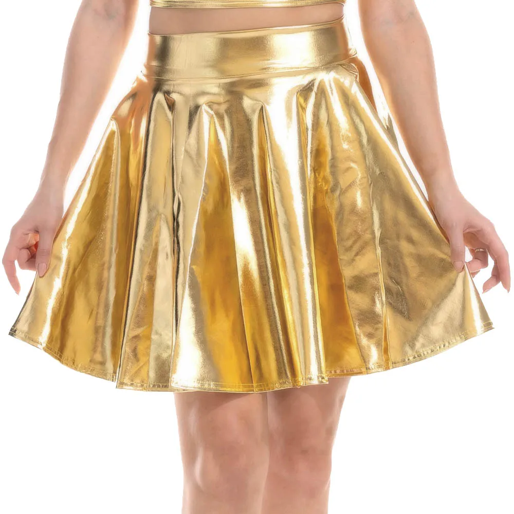 Женская Клубная мини-юбка выше колена расширяющаяся книзу с металлическим