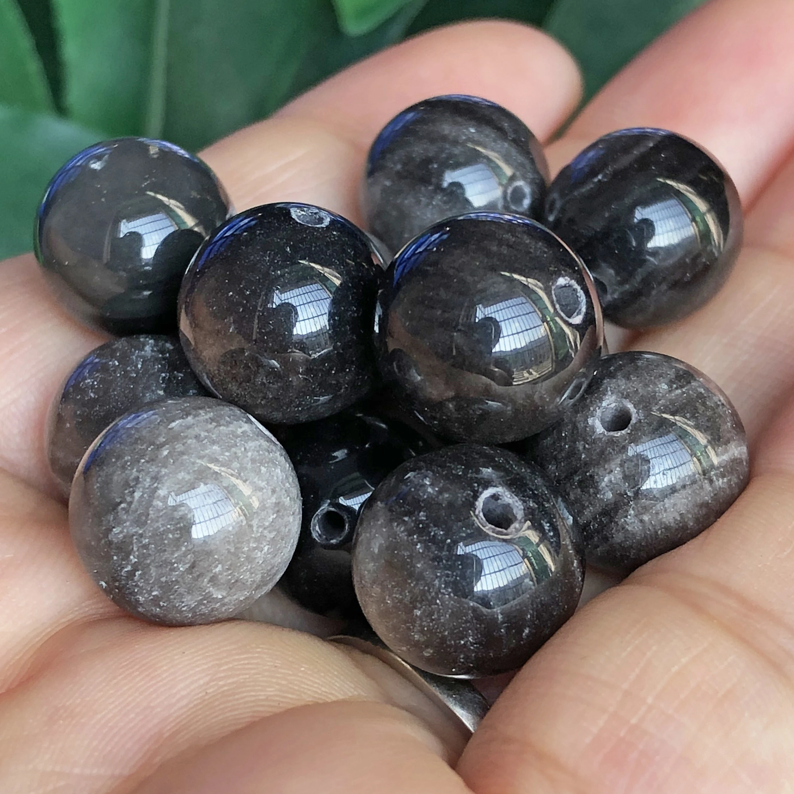 

Natural Black Silver Color Obsidian Stone Beads Round Loose Spacer Beads For Jewelry Making DIY Bracelet Accessories 4-12mm 15"
