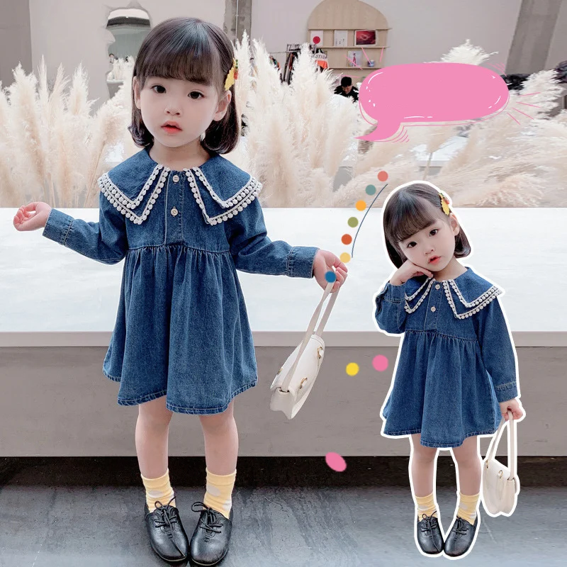 

Girl Dress Kids Baby Gown 2021 Blue Spring Autumn Toddler School Uniform Dresses Christmas Cotton Children Clothing
