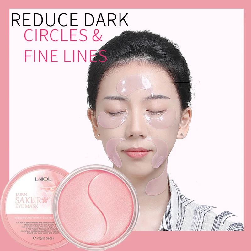 Laikou máscara para os olhos 50 peças, colágeno gel removedor de olhos linha rugas olheiras protetor da pele cuidados tslm1