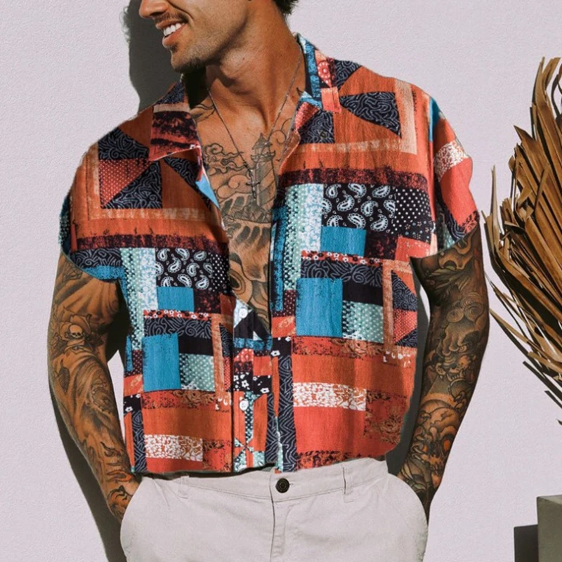 

Men Printed Short Sleeve Shirts New Summer High Quality Floral Loose Hawaiian Korean Streetwear Hip Hop Fashion Shirt Camisa 2XL