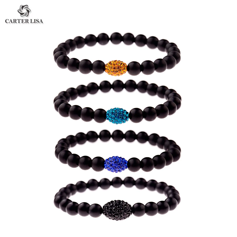 CARTER LISA Charm мужской черный матовый камень и желтый браслеты летние стразы бусы
