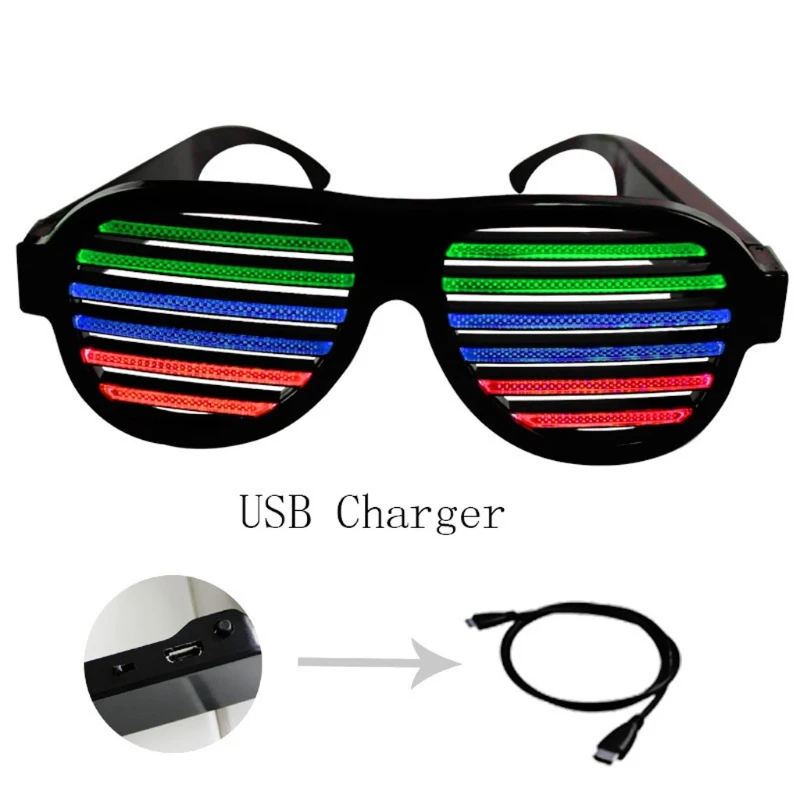 

Light Up Disco Glasses Sound Music Rechargeable Shutter Shades Rave LED Glasses H9ED