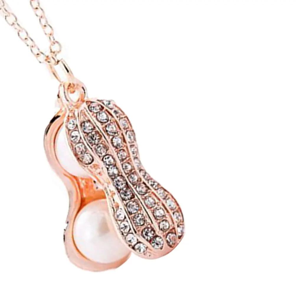 Peanut Crystal Pendant Imitation Natural Pearl Clavicle Chain Beautiful Rose Gold Silver Color | Украшения и аксессуары