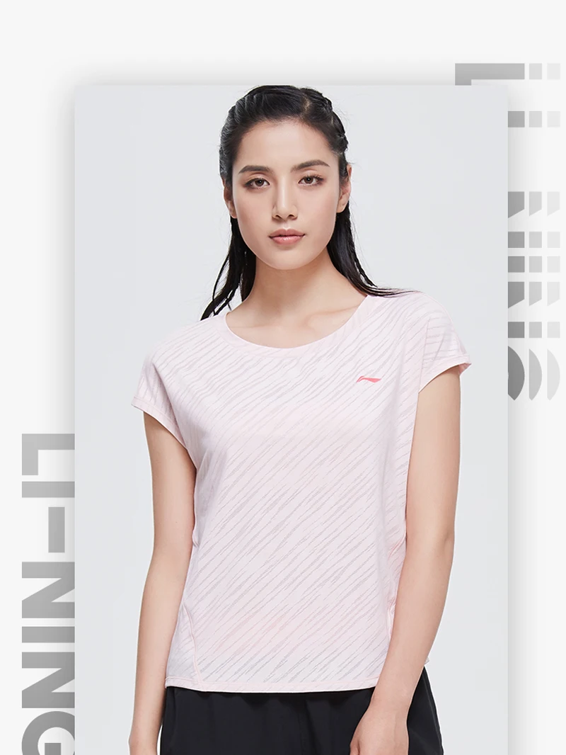 Li-Ning, женские футболки для бега, дышащие, короткий рукав, 91% полиэстер, 9% спандекс, подкладка, Спортивная футболка ATSP194 WTS1511