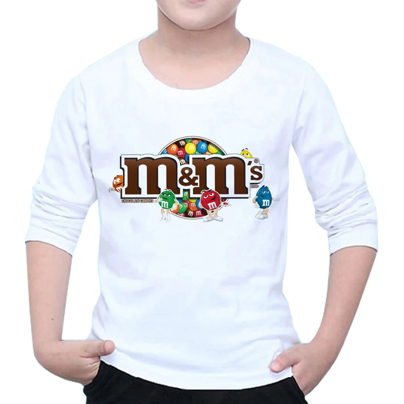 

Cartoon Boys Long Sleeve Tops 3D Chocolate Beans MM Print Funny Streetwear t shirt Anime Baby TShirt Z47-3