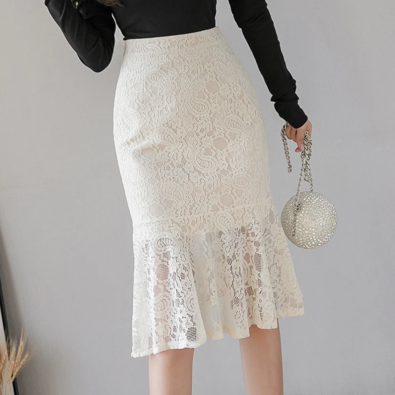 

2020 New Spring Summer Women Skirt Korean Style High Waist Slim Mermaid Skirt High Quality Elegant Vintage Lace Skirt