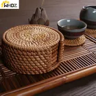 6 шт.набор подстаканников для чая Kungfu, аксессуары для чая, круглый коврик для посуды, коврик из ротанга, коврик для чашки, диаметр 8 см