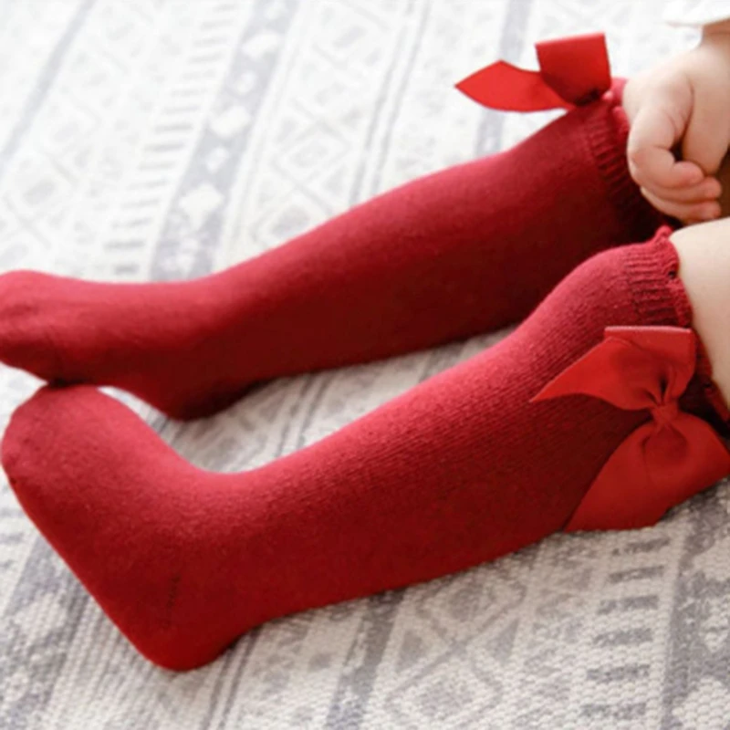 

Baby Girl Socks Sweet Bows Stockings Children Cotton Non-slip Knee High Socks Solid Lace Socks Children Girl Bowknot Socks