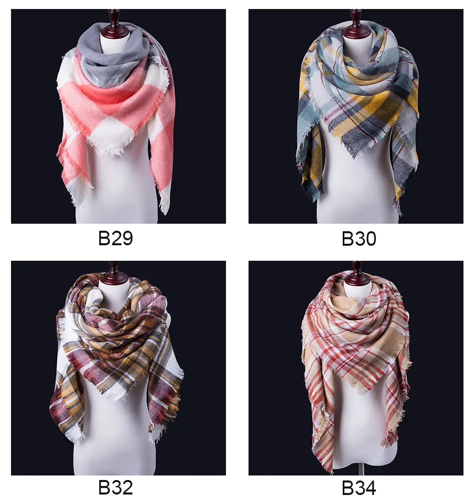 Горячая Распродажа, Модный зимний шарф для женщин, треугольный теплый шарф, женское Клетчатое одеяло, кашемировые шарфы,, Прямая поставка