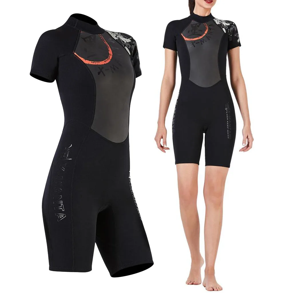 

Shorty Surfing Wetsuit for Women, Adult's Shorty Swimsuit Jumpsuit, Back Zipper UV Protection Rash Guard