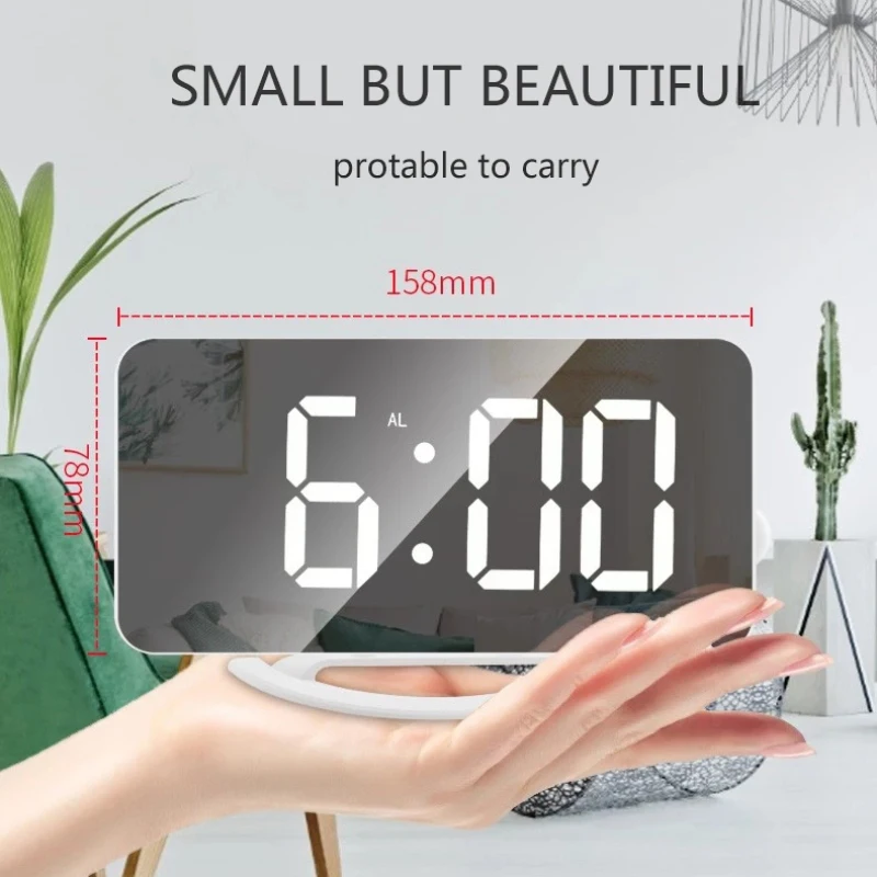 

Digital alarm clock desk clock LED mirror digital display alarm clock automatic photosensitive brightness adjustable home decora
