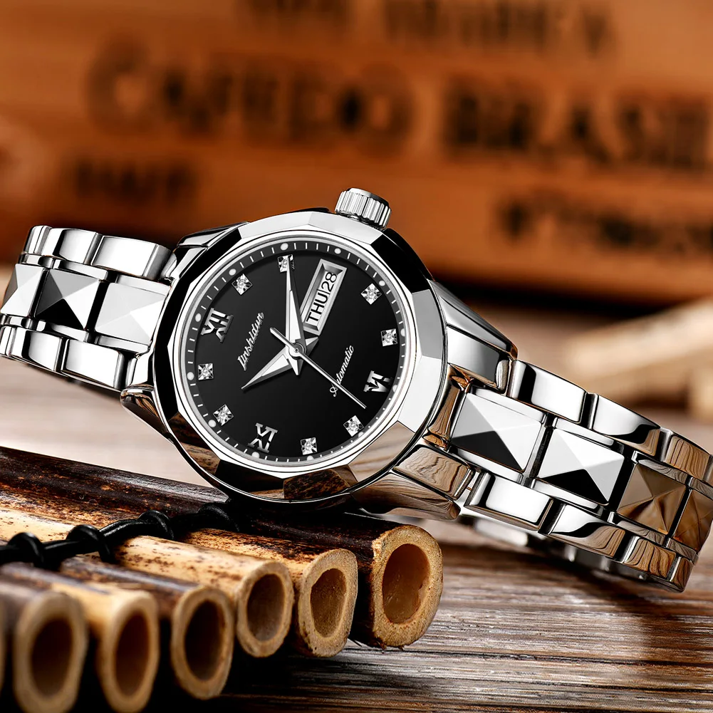 JSDUN Top Brand Fashion Ladies Diamond Watches Mechanical Watches Luxury Stainless Steel Ladies Simple Watches Reloj Watches